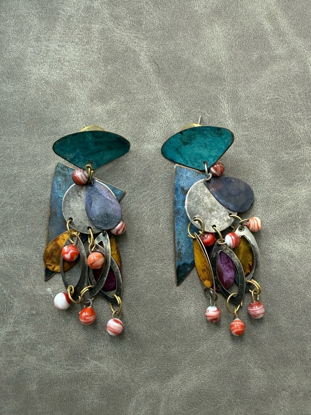 Multicolor metal and bead Dangle Earrings - Bohemian Statement Jewelry
